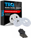 TRQ Performance Front Brake Pad and Rotor Set Ceramic Coated Drilled Slotted Vented Rotors Compatible with 1994-1998 Ford Mustang