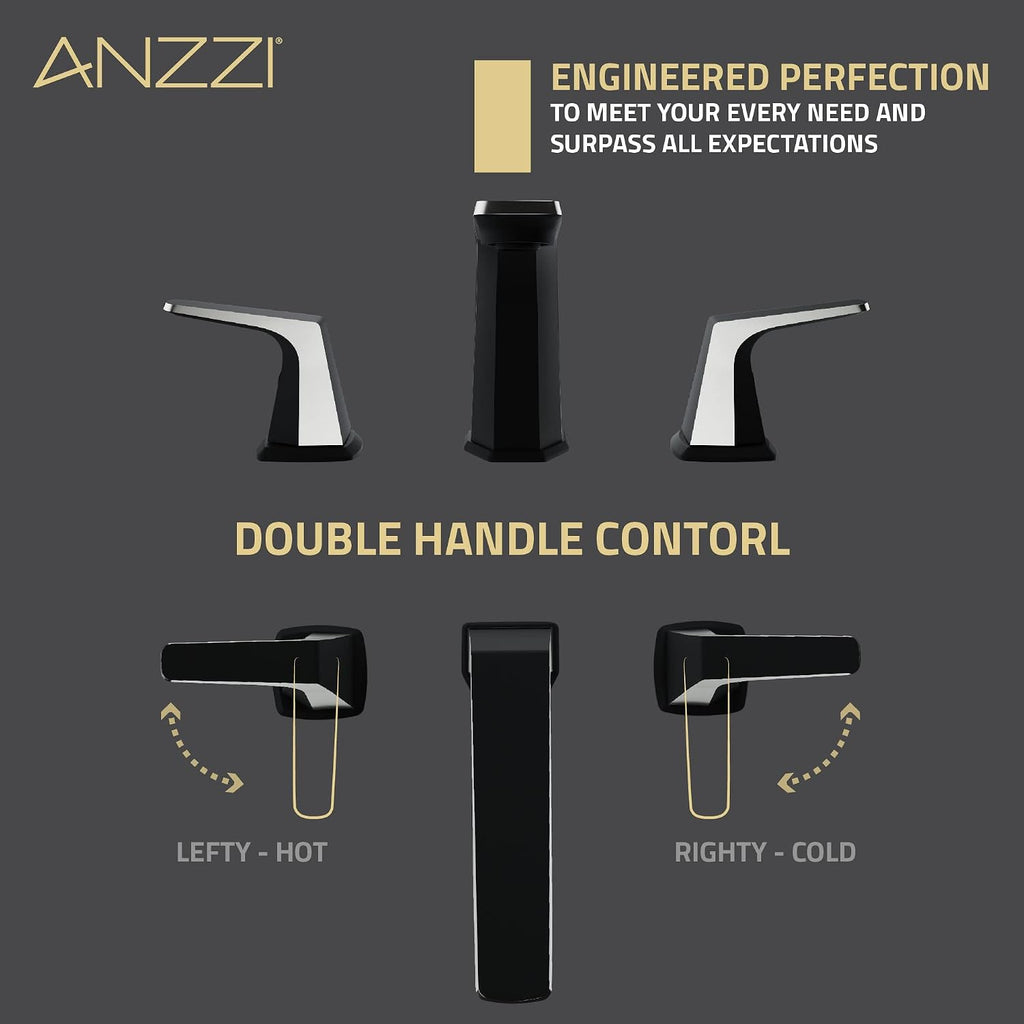 ANZZI Bathroom Faucet, Two Handle, Three Hole Bathroom Sink Faucet, RV Faucet, Vanity Faucet, Two Tone 8in Widespread Faucet, Matte Black & Brushed Nickel Faucet and Pop-up Drain (L-AZ905MB-BN)