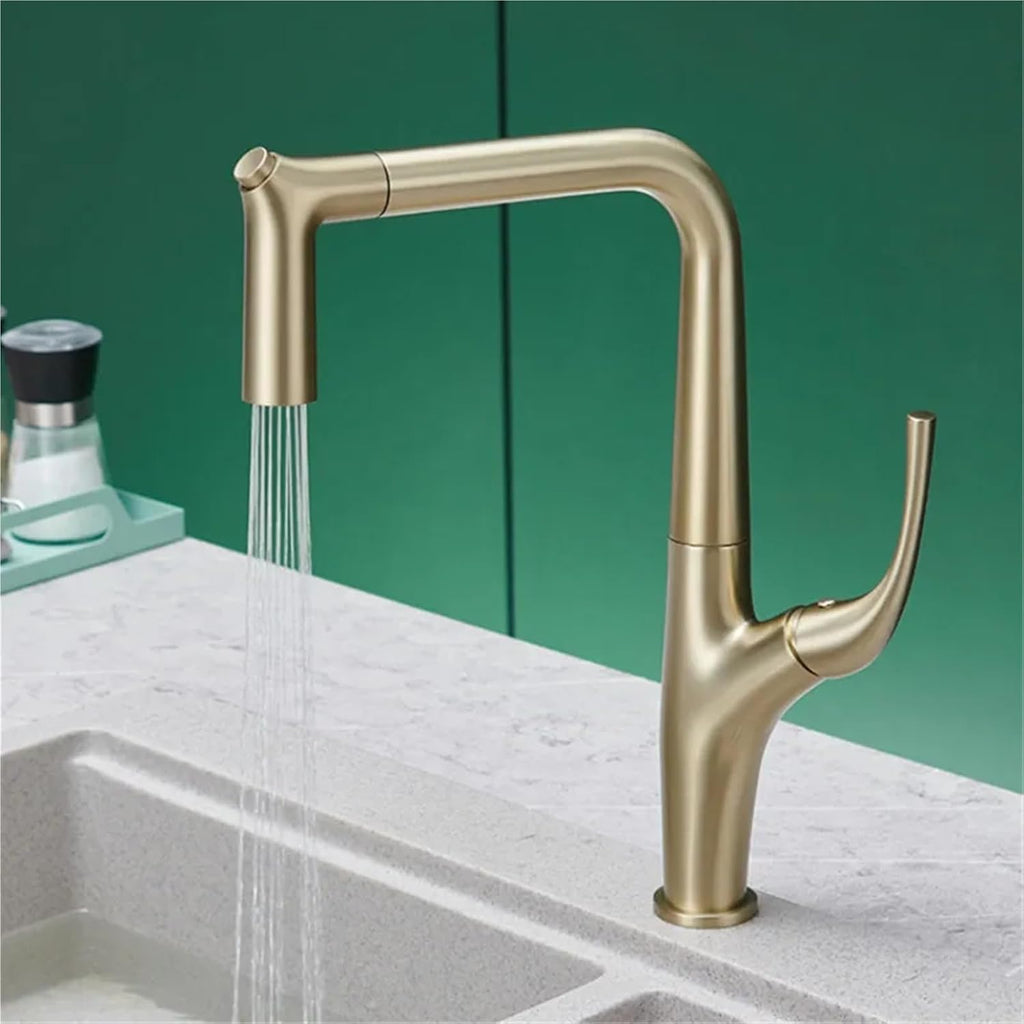 Kitchen Faucet Pull Out Single Lever Brass Rotation Hot and Cold Water Saving Decked Sink Mixer Tap(Gray)