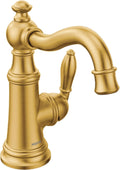 Moen S42107BG Weymouth One-Handle Single Hole Traditional Bathroom Sink Faucet with Drain Assembly, Brushed Gold