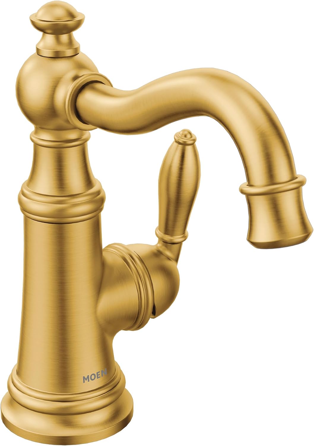Moen S42107BG Weymouth One-Handle Single Hole Traditional Bathroom Sink Faucet with Drain Assembly, Brushed Gold