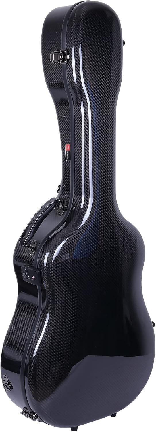 Crossrock Air Carbon Series Guitar Case - Fits 40'/41' Dreadnought Acoustic Guitar - 100% Purity Carbon Fiber Flight Case, Protective Cover, Includes TSA Lock - Black