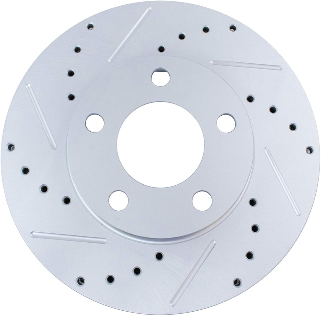 TRQ Performance Front Brake Pad and Rotor Set Ceramic Coated Drilled Slotted Vented Rotors Compatible with 1994-1998 Ford Mustang