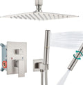 Aolemi Ceiling Mount Shower Faucet Set,Shower System Rain Showerhead and Handheld Spray Combo High-Pressure Showerheads Set with Valve and Trim Kit Rough-in Valve,12 Inch Brushed Nickel
