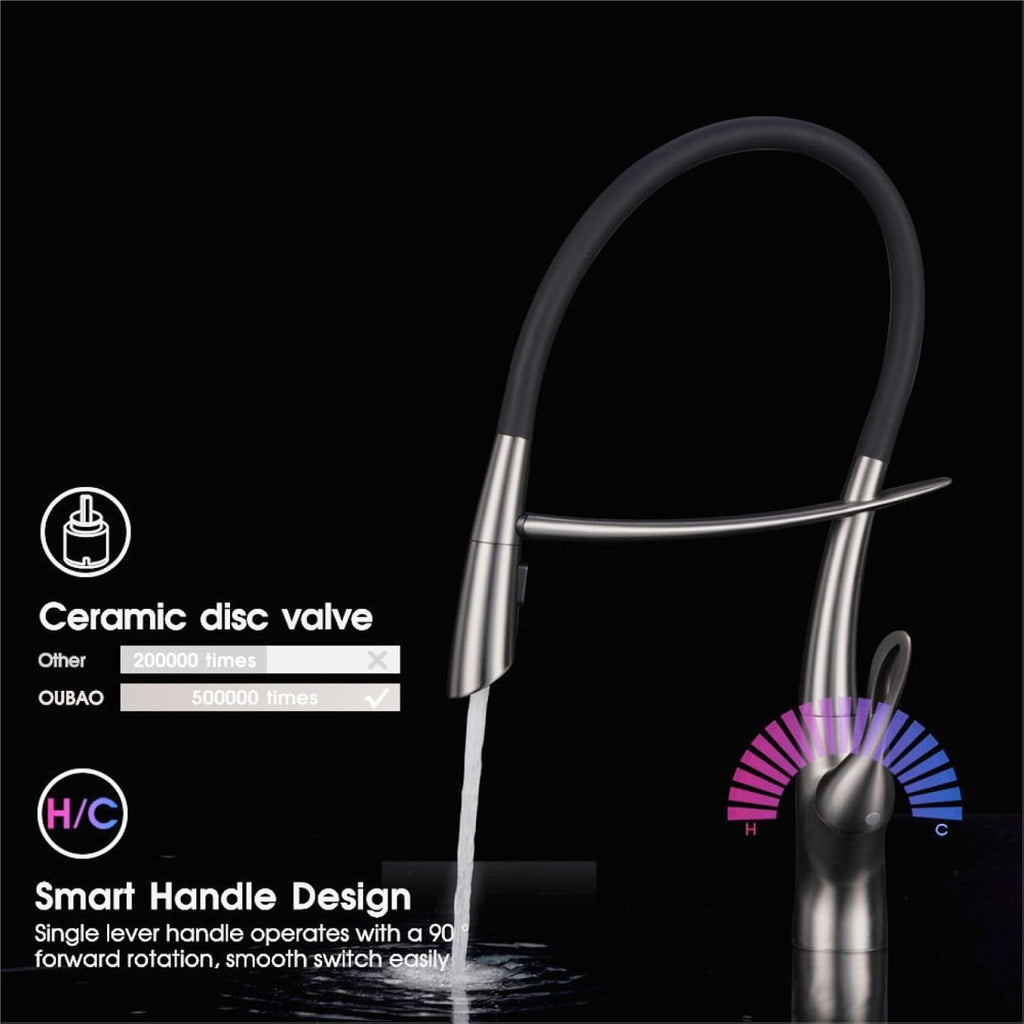 Silicone Magnetic Suction Kitchen Faucet-Single Handle Control Cold and Hot Water Basin Faucet with Single Hole(Chrome)