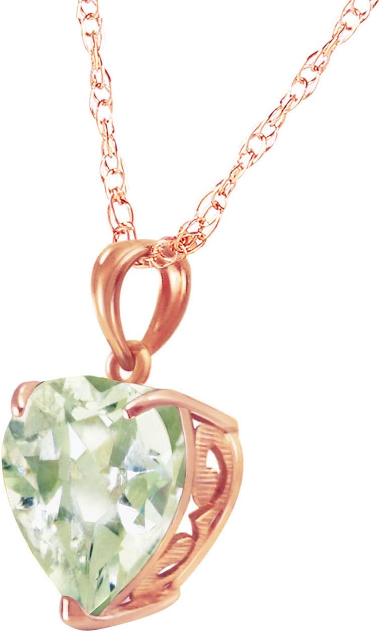 Galaxy Gold GG 3.1 Carat 14k Solid Gold Necklace with Natural Heart Shaped 10 mm Green Amethyst