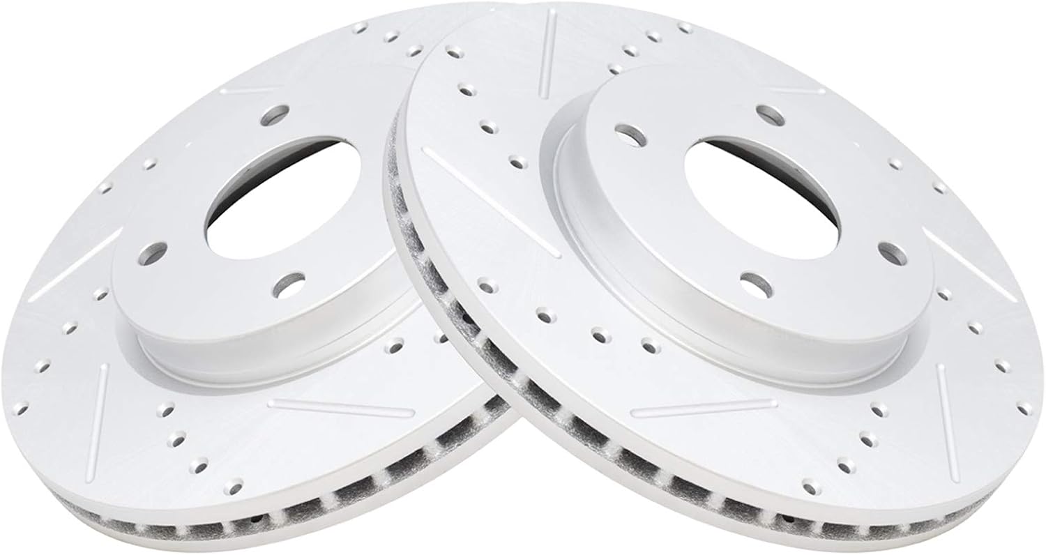 TRQ Performance Front Brake Pad and Rotor Set Ceramic Drilled Slotted Coated Vented Rotors Compatible with 2009-2014 Nissan Cube 2007-2012 Sentra 2007-2012 Versa