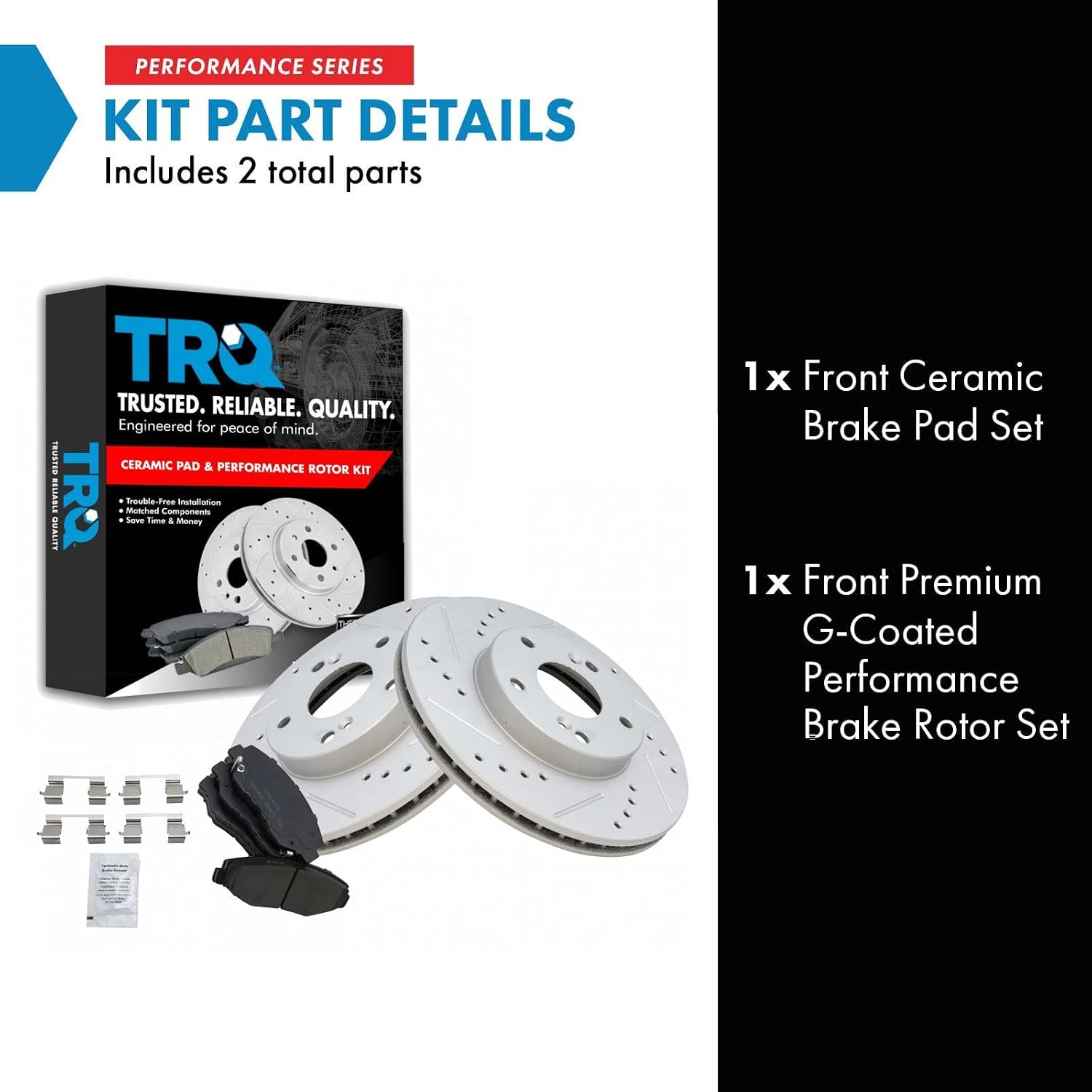 TRQ Performance Front Brake Pad and Rotor Set Ceramic Coated Drilled Slotted Vented Rotors Compatible with 03-17 Honda Accord 03-11 Element 13-15 Acura ILX 13-15 Civic 2014 Fit 2016 CR-Z