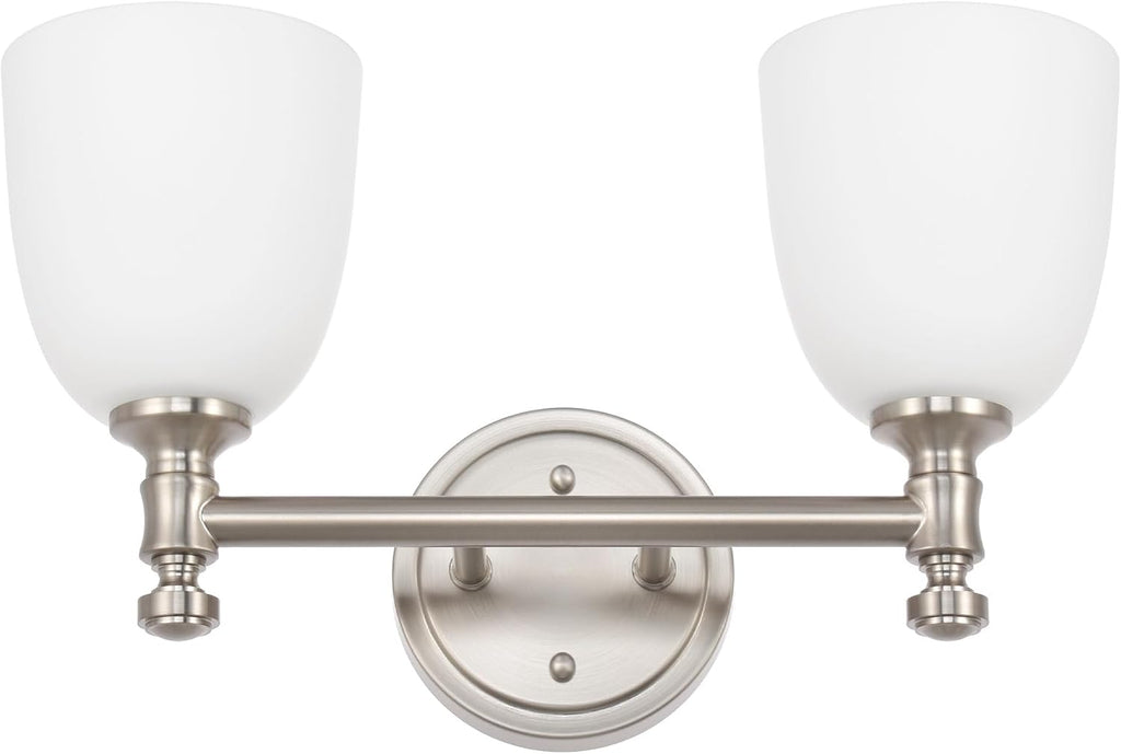 Bathroom Light Fixtures, Brushed Nickel 2-Light Bathroom Vanity Light Fixtures Over Mirror, Vintage Vanity Lights for Bathroom Living Room, Milk White Glass Shades , Standard E26 Base, Brushed Nickel