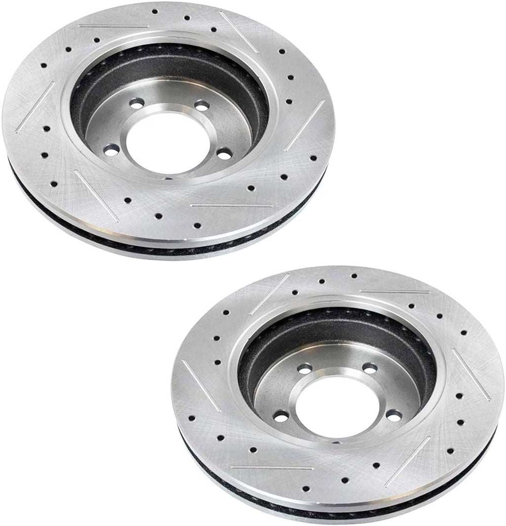 AutoShack Front & Rear Brake Rotors & Premium Pads for Ford, Mustang 2005-2010, RWD V6 4.0L - Silver Zinc Coated Drilled & Slotted - SilverShield Pro