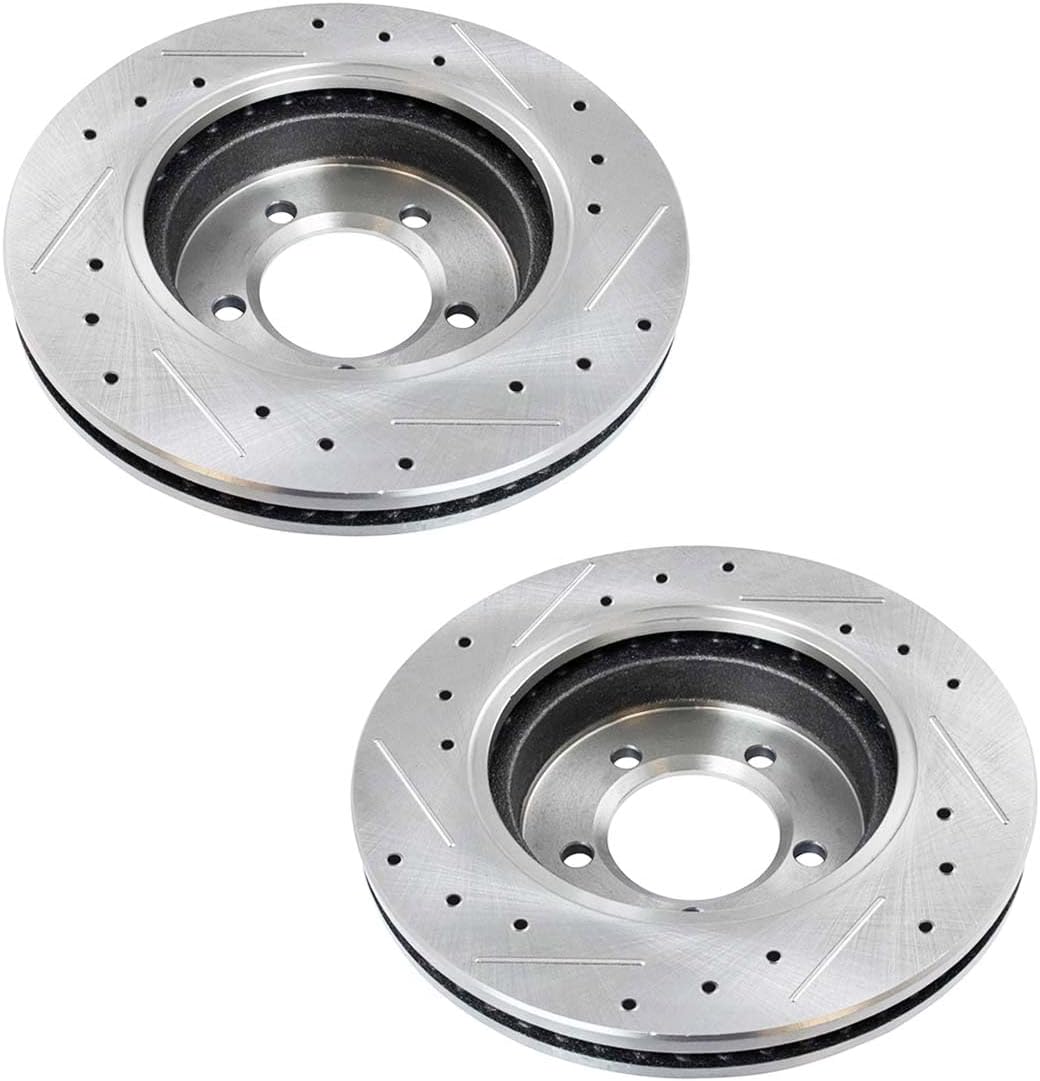 AutoShack Front & Rear Brake Rotors & Premium Pads for Ford, Mustang 2005-2010, RWD V6 4.0L - Silver Zinc Coated Drilled & Slotted - SilverShield Pro