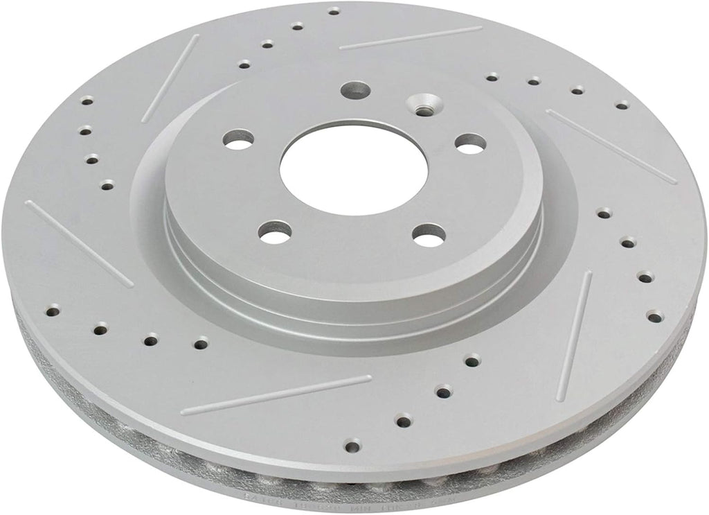 TRQ Performance Front Brake Pad and Rotor Set Ceramic Coated Drilled Slotted Compatible with 2010-2012 Ford Taurus