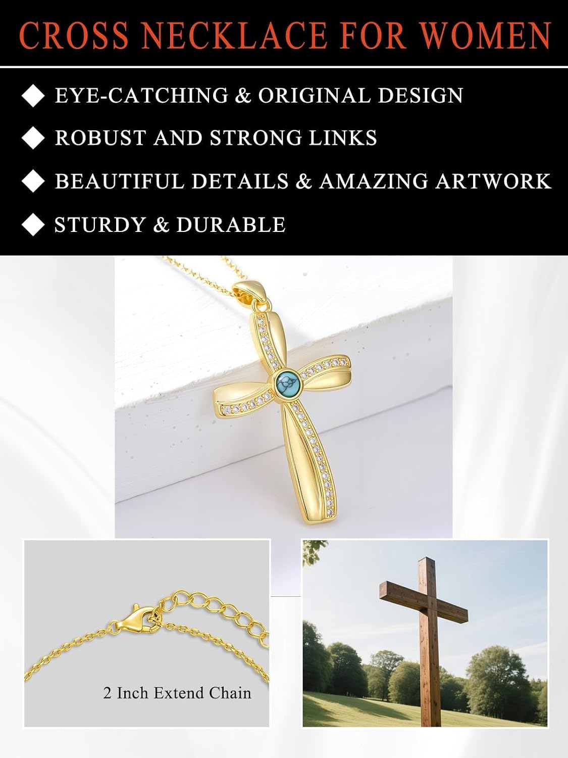 18K Gold Cross Pendant for Women Gold Cross Necklace 18K Gold Jewelry Religious Gift