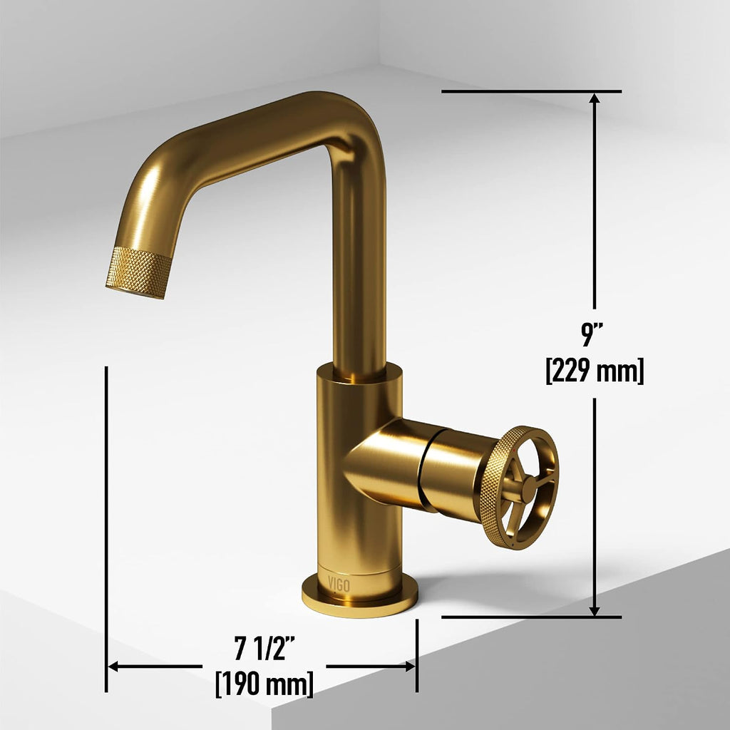VIGO Cass Single-Handle Single-Hole Mount Bathroom Sink Faucet, 9-Inch, Matte Brushed Gold, Modern Design, Solid Brass, 1.2 GPM WaterSense & Ceramic Disc Valve, Corrosion-Resistant