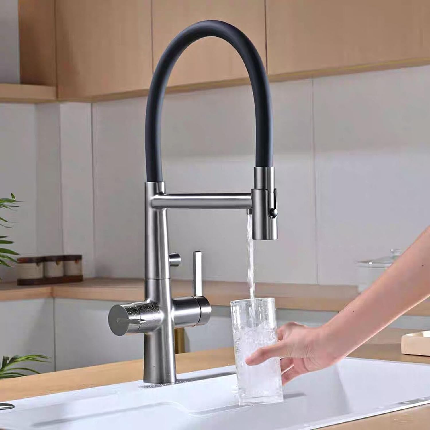 Flexible Kitchen Faucet with Drinking Water Spout 360° Rotation 4 Modes Faucet for Kitchen Sink Copper,Black