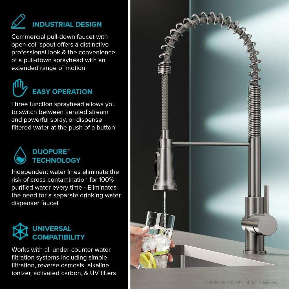 KRAUS Britt 2-in-1 Commercial Style Pull-Down Single Handle Water Filter Kitchen Faucet for Reverse Osmosis or Water Filtration System in Matte Black, KFF-1691MB