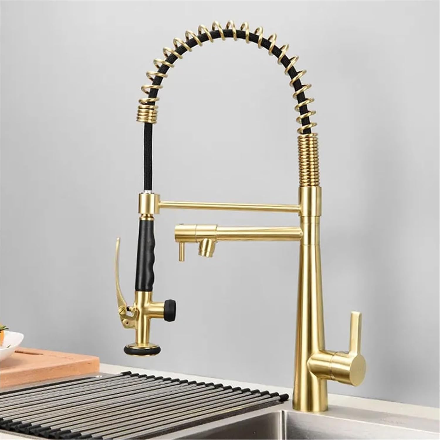 Kitchen Faucet Multifunctional Pull Out 360 Degree Rotating Kitchen Faucet Hot and Cold(Nickel Gold)
