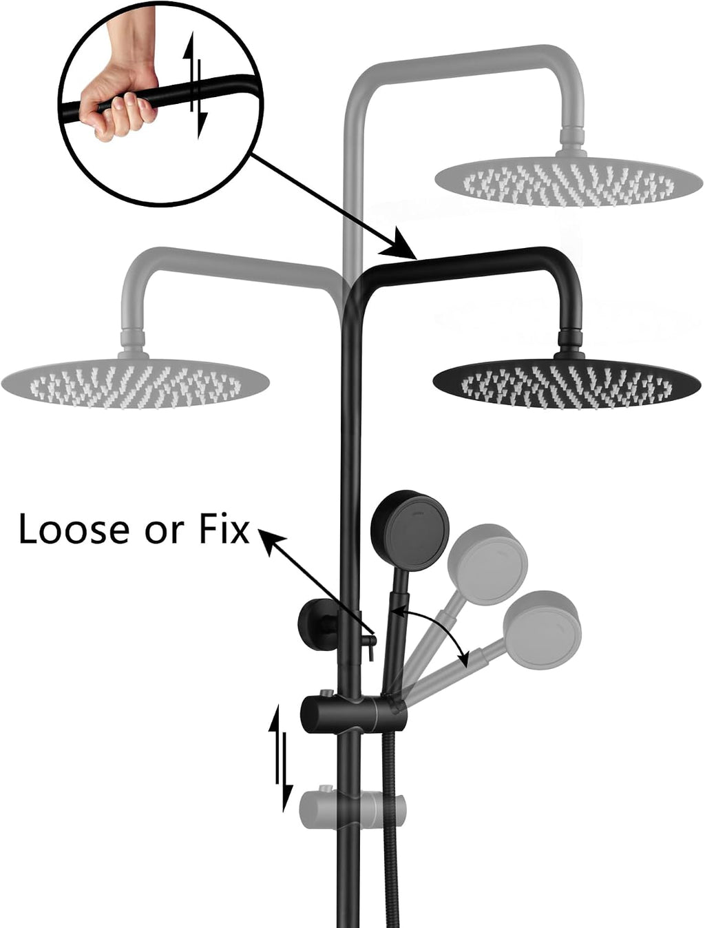 Shower Faucet - Shower Faucets Sets Complete, Shower System - Outdoor Shower Kit/Outdoor Shower Fixtures W/ SS304 Shower Head with 3 modes Handheld, Matte Black