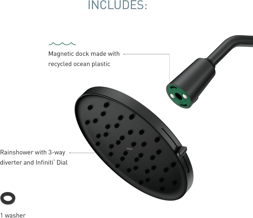 Moen Verso Matte Black Adjustable 9' Diameter Eco-Performance 1.75gpm Spray Head Rainshower, 220R3EPBL