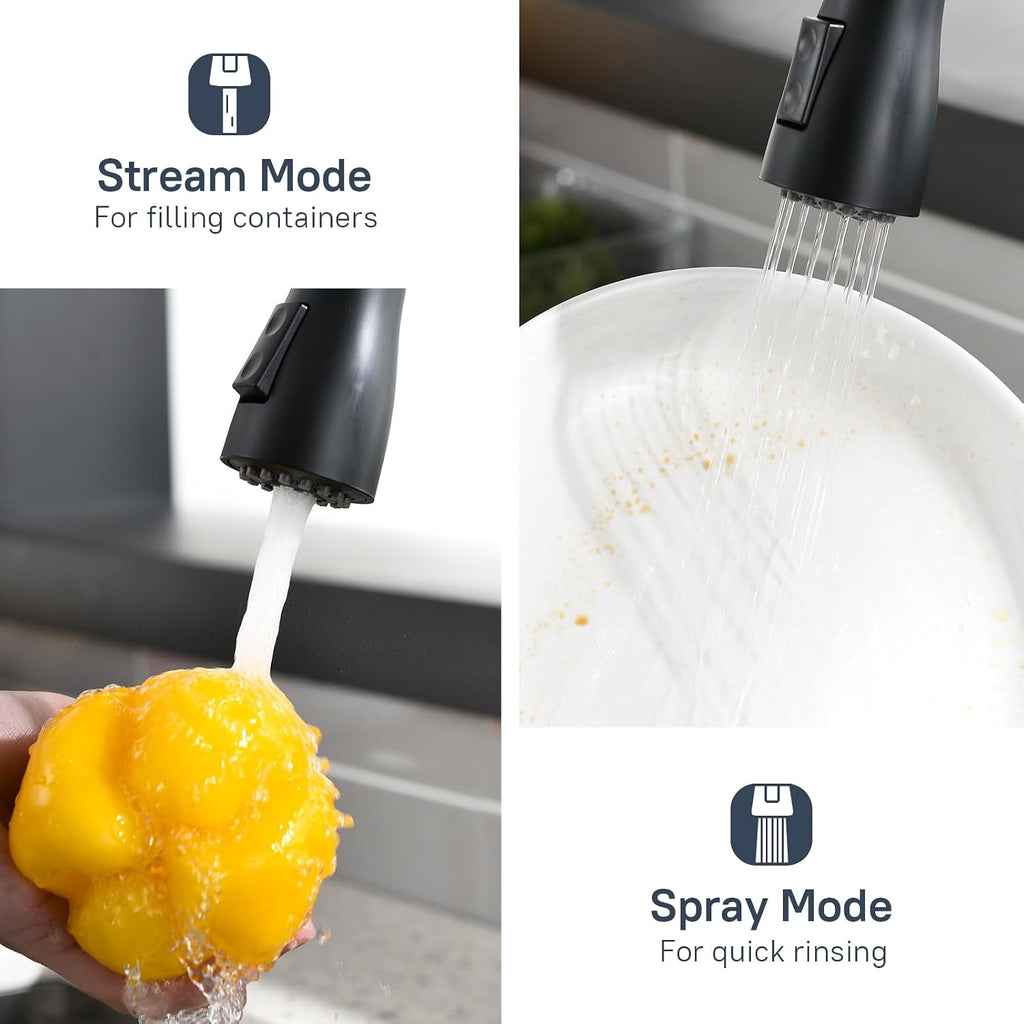 Arofa Black Touchless Bathroom Faucets, Kitchen Faucet with Pull Down Sprayer, Smart Motion Sensor Kitchen Sink Faucet, Stainless Steel Single Handle Kitchen Faucet, Matte Black