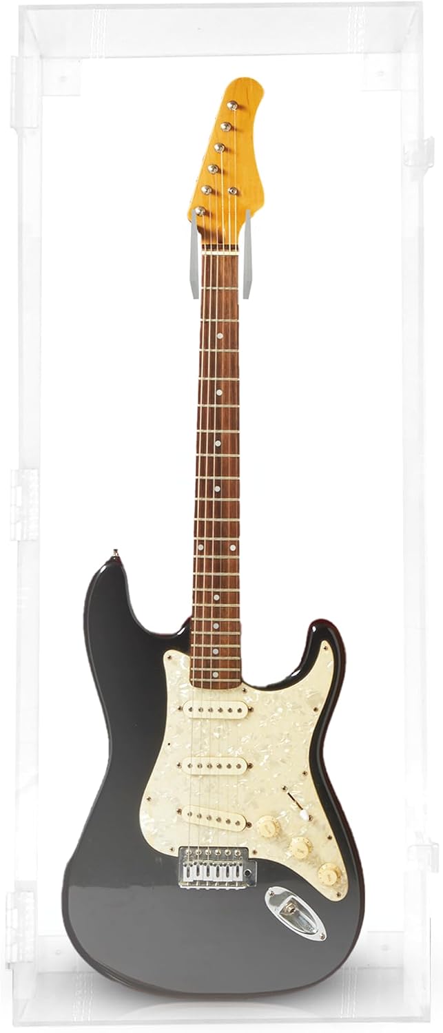 PENNZONI Electric Guitar Display Case - Fully Acrylic Electric Guitar Case with Clear Back - Horizontal Guitar Display Case Wall Mount, Guitar Wall Case Made from Clear Acrylic