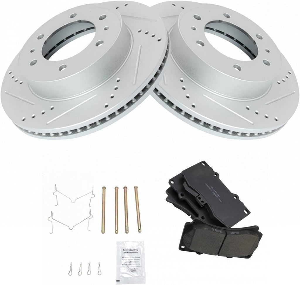 TRQ Performance Front Brake Pad and Rotor Set Ceramic G Coated Drilled Slotted Rotors Compatible with 2006-2010 Hummer H3 2009-2010 H3T