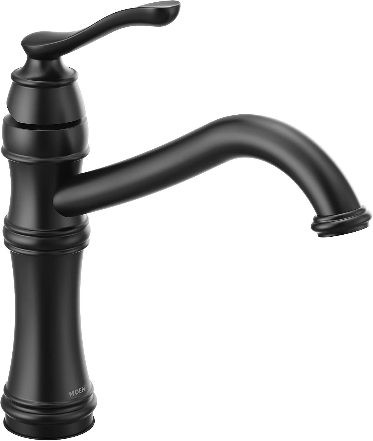 Moen 7240BL Belfield Traditional One Handle High Arc Kitchen Faucet with Optional Deckplate Included, Matte Black