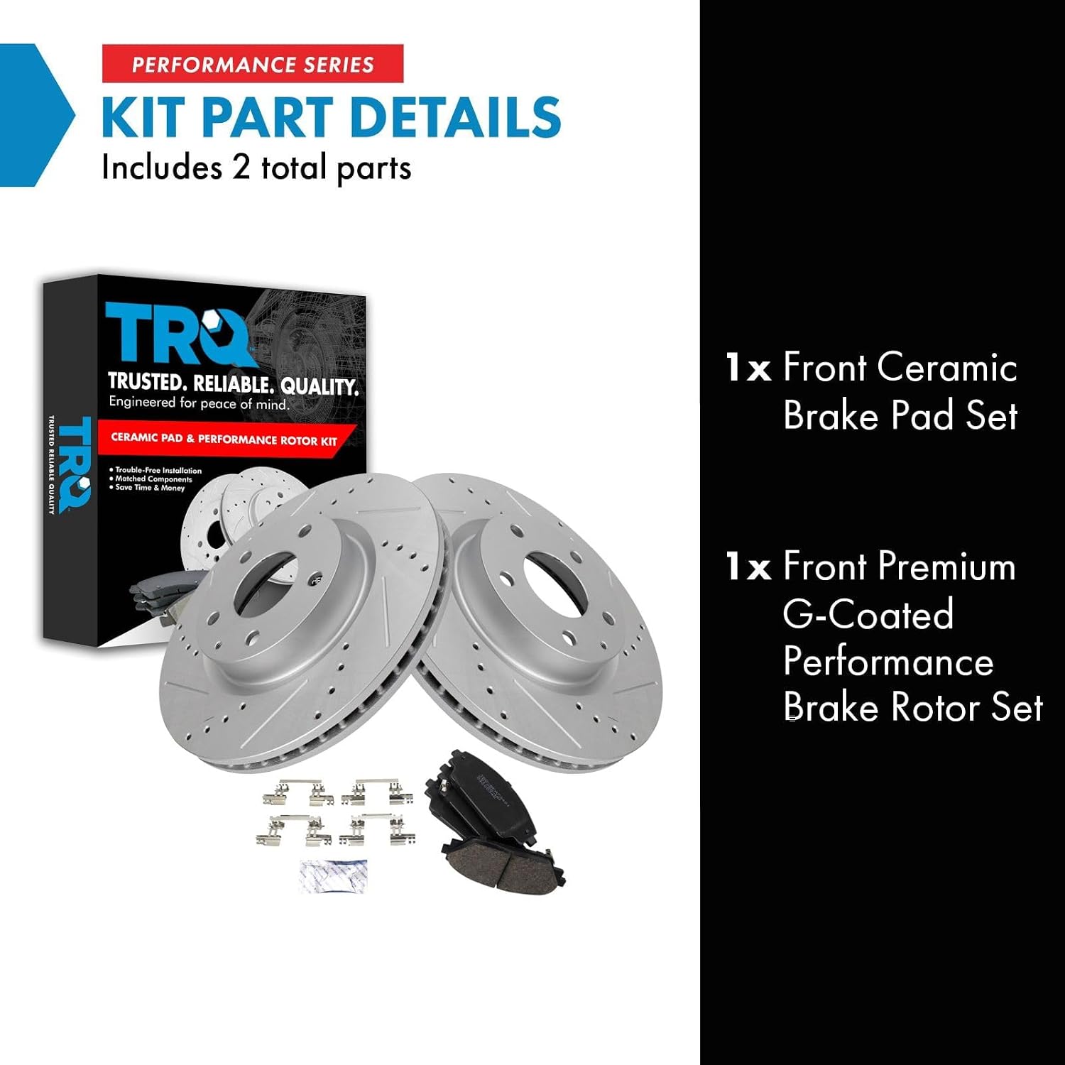 TRQ Performance Front Brake Pad and Rotor Set Ceramic Vented Coated Drilled Slotted Rotors Compatible with 2014-2018 Mazda 3 2016-2018 CX-3