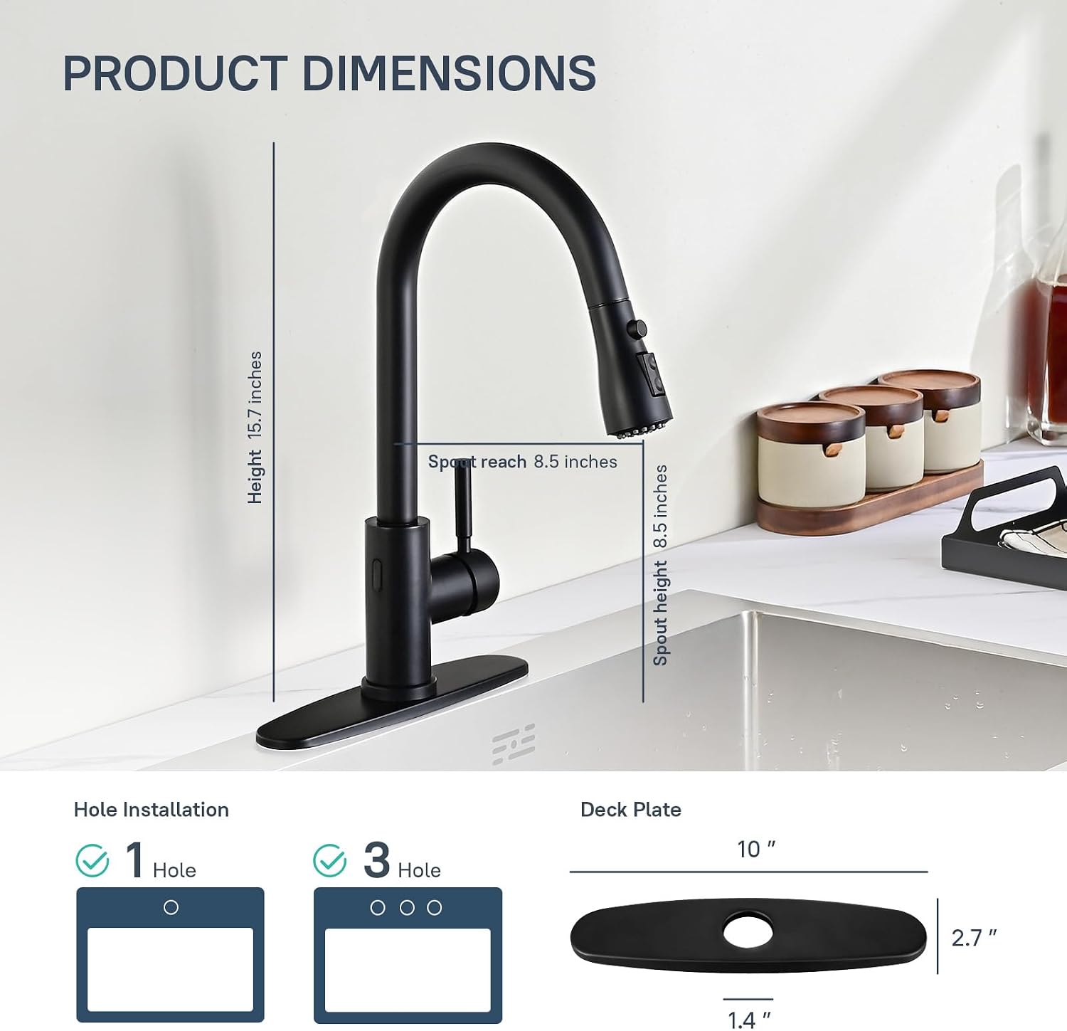 Arofa Black Touchless Bathroom Faucets, Kitchen Faucet with Pull Down Sprayer, Smart Motion Sensor Kitchen Sink Faucet, Stainless Steel Single Handle Kitchen Faucet, Matte Black