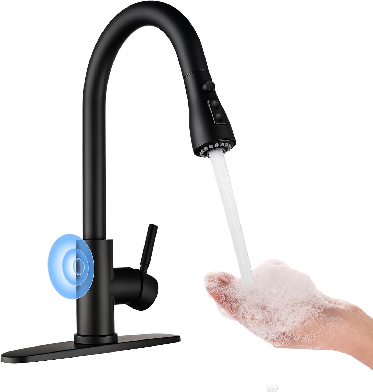 Arofa Black Touchless Bathroom Faucets, Kitchen Faucet with Pull Down Sprayer, Smart Motion Sensor Kitchen Sink Faucet, Stainless Steel Single Handle Kitchen Faucet, Matte Black