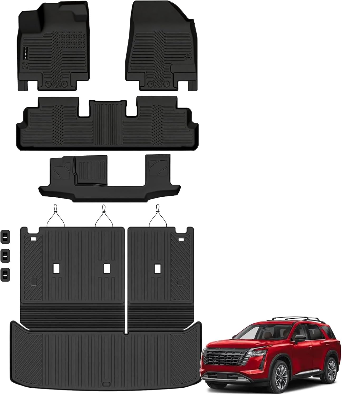 Auxko All Weather Floor Mats Cargo Mat with Backrest Mat for Nissan Pathfinder 2022-2025 2026 TPE Liners Accessories Guard Odorless Anti-Slip Floor & Trunk Liner with Back Seat Protectors