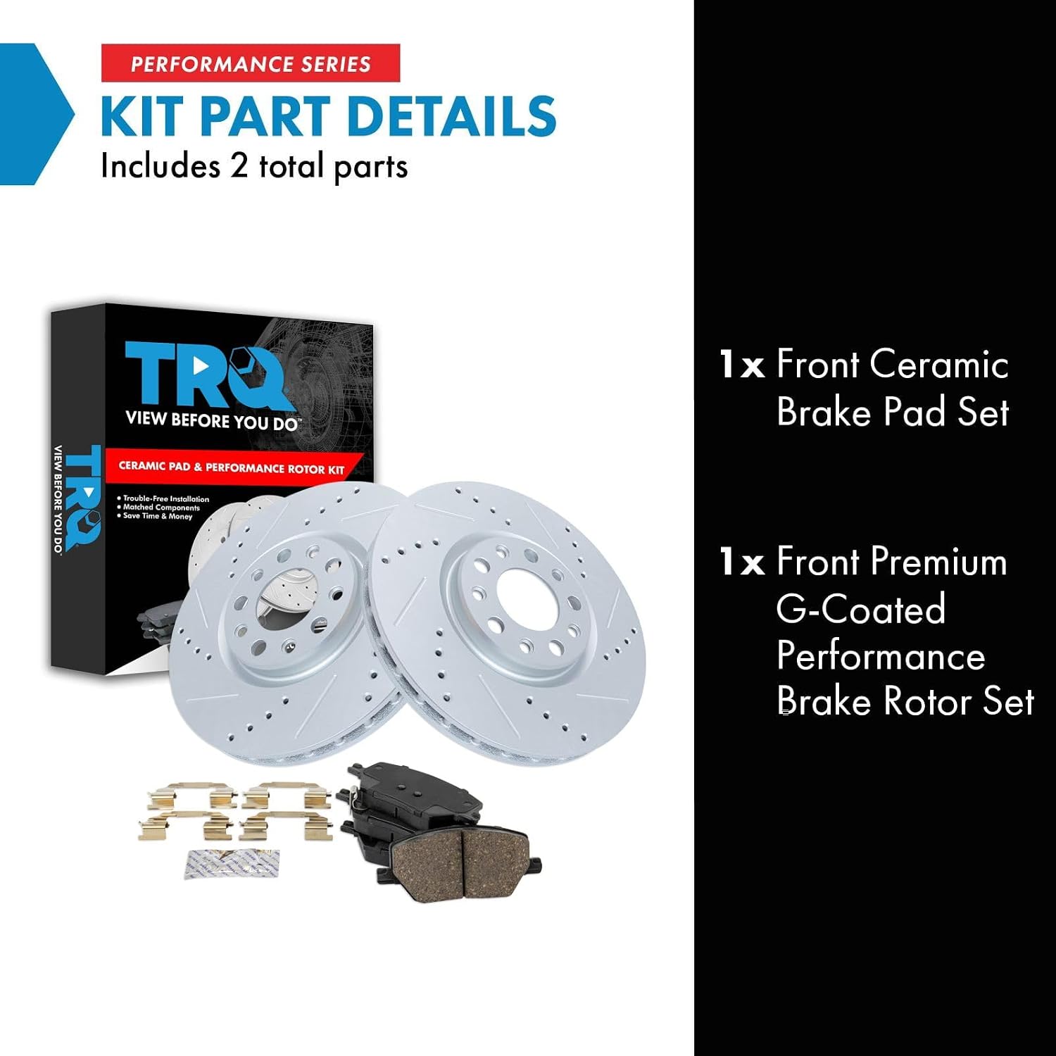TRQ Performance Front Brake Pad and Rotor Set Ceramic Coated Drilled Slotted Rotors Compatible with 2016-2021 Fiat 500X 2017-2022 Jeep Compass 2015-2021 Renegade