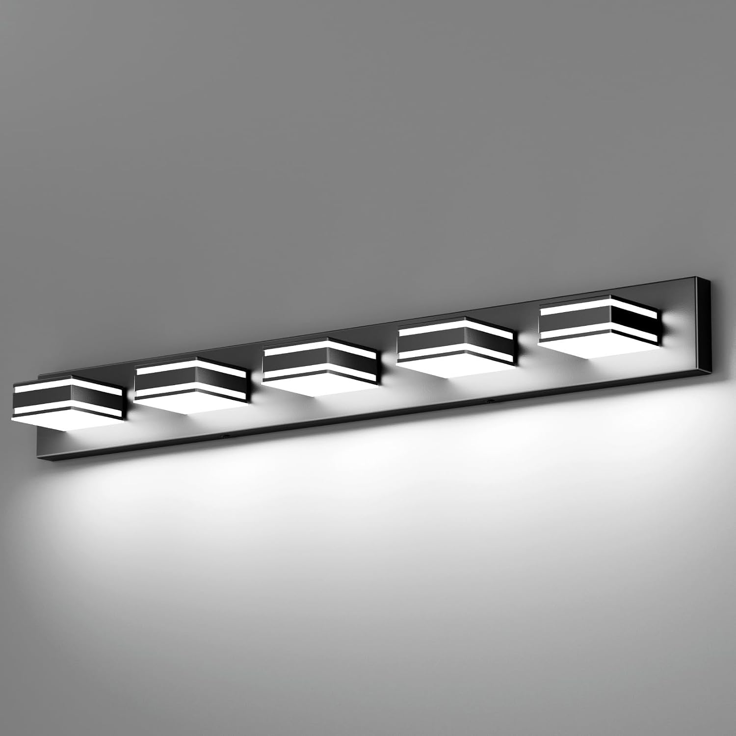 Ralbay Black Vanity Light Fixtures 40.5inch 5-Light Acrylic Modern LED Matte Black Bathroom Wall Vanity Lighting Fixtures Over Mirror