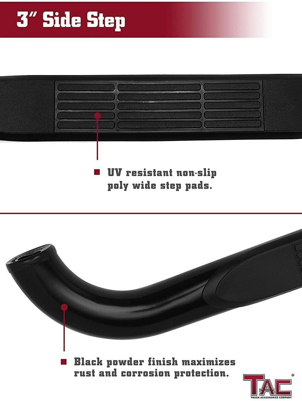 TAC Side Steps fit 2004-2008 Ford F150 Super Cab Pickup Truck 3' Black Side Bars Nerf Bars Step Rails Running Boards Off Road Automotive Exterior Accessories (2 Pieces Running Boards)