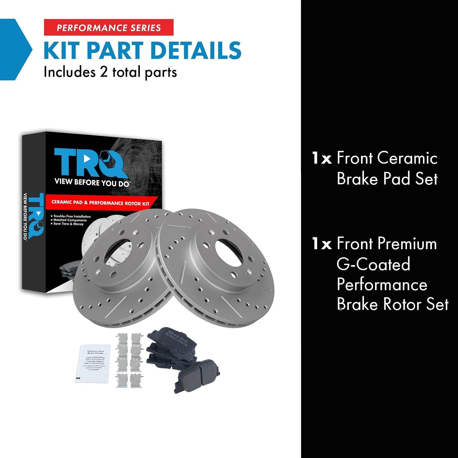 TRQ Performance Front Brake Pad and Rotor Set Ceramic Coated Drilled Slotted Rotors Compatible with 2006-2011 Hyundai Accent Kia Rio