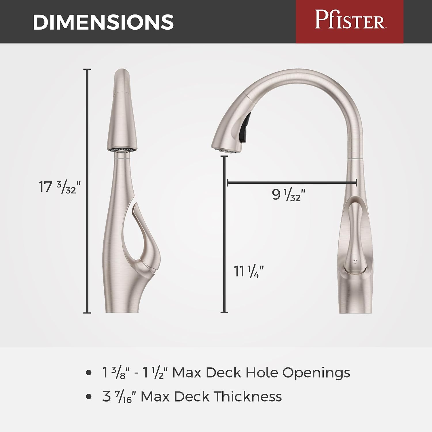 Pfister Indira Kitchen Sink Faucet with Pull Down Sprayer and Soap Dispenser Single Handle High Arc Spot Defense Stainless Steel Water-Efficient AccuDock F5297NDGS