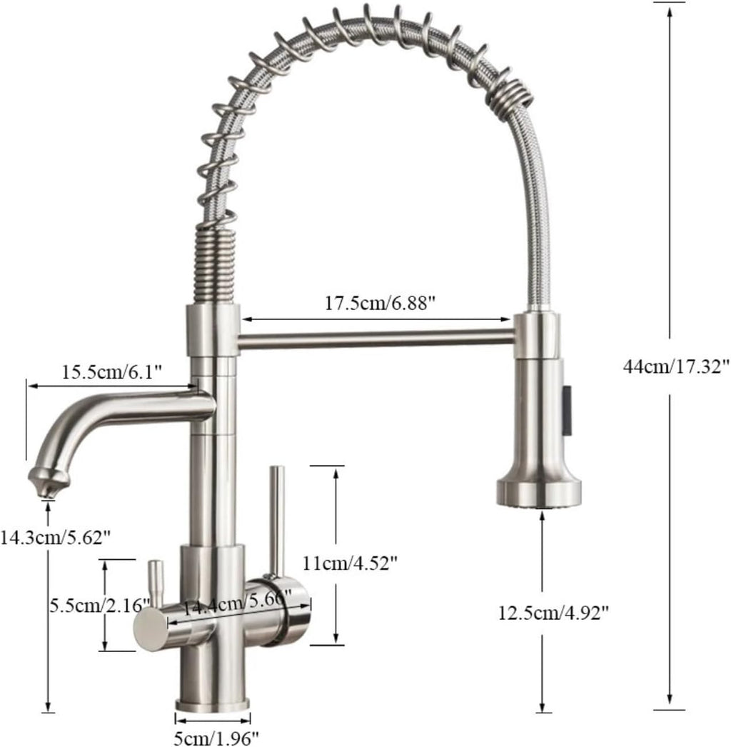 Kitchen Water Filter Faucet Dual Spout Filter Drinking Water Mixer Tap Rotation Taps(Chrome)