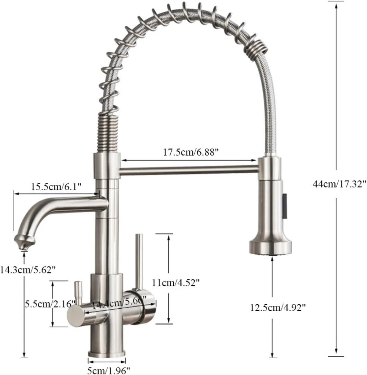 Kitchen Water Filter Faucet Dual Spout Filter Drinking Water Mixer Tap Rotation Taps(Chrome)
