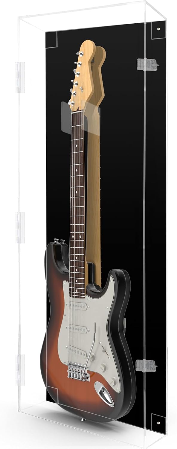 PENNZONI Electric Guitar Display Case - Fully Acrylic Case with Black Back - Horizontal Wall Mount