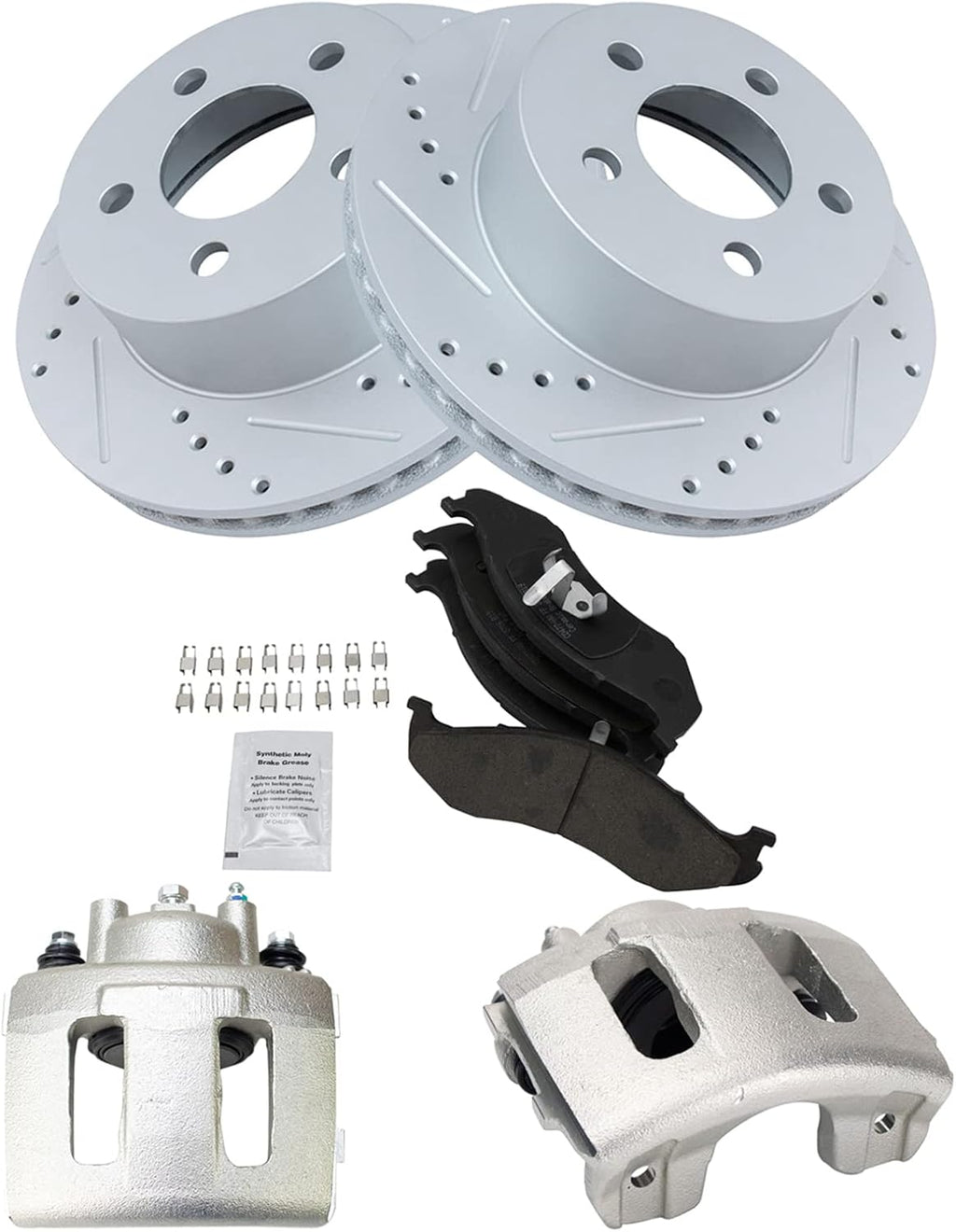 TRQ Performance Front Brake Pad and Rotor Set Ceramic Vented Coated Rotors Calipers Compatible with 1999-2001 Jeep Cherokee 1999-2006 Wrangler