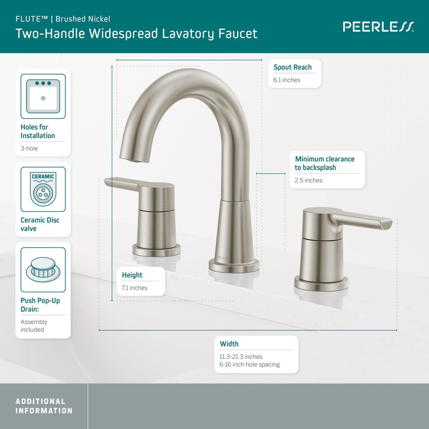 Peerless P3512LF-BN Flute Bathroom Faucet, Brushed Nickel