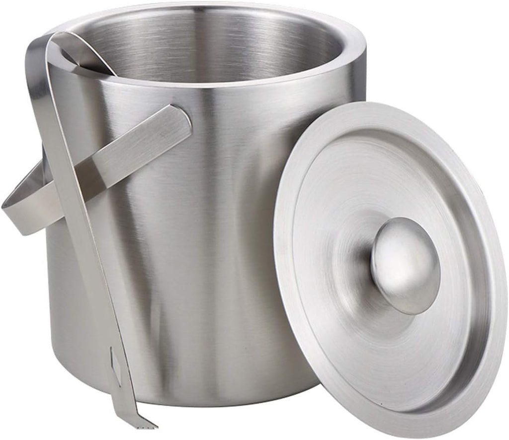 ice bucket, 130ml Ice Bucket Set Stainless Steel Ice Container Double Walled Ice Bucket Container with Tongs Tweezer Cooler