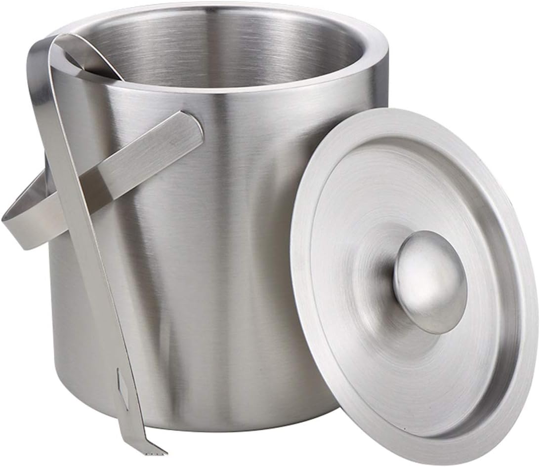 ice bucket, 130ml Ice Bucket Set Stainless Steel Ice Container Double Walled Ice Bucket Container with Tongs Tweezer Cooler