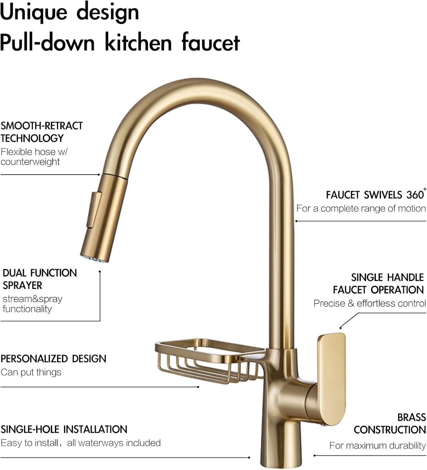 Single Handle Kitchen Faucet with Dual Function Cleaning and Basket Tap for Hot and Cold Sink(Brushed Nickel)