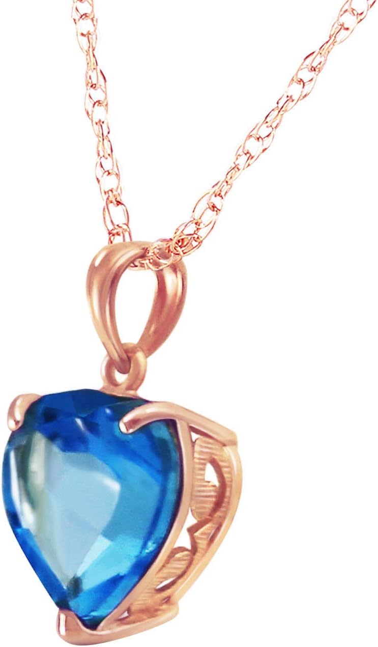Galaxy Gold GG 6.3 Carat 14k Solid Gold Necklace with Natural Heart Shaped 10 mm Blue Topaz