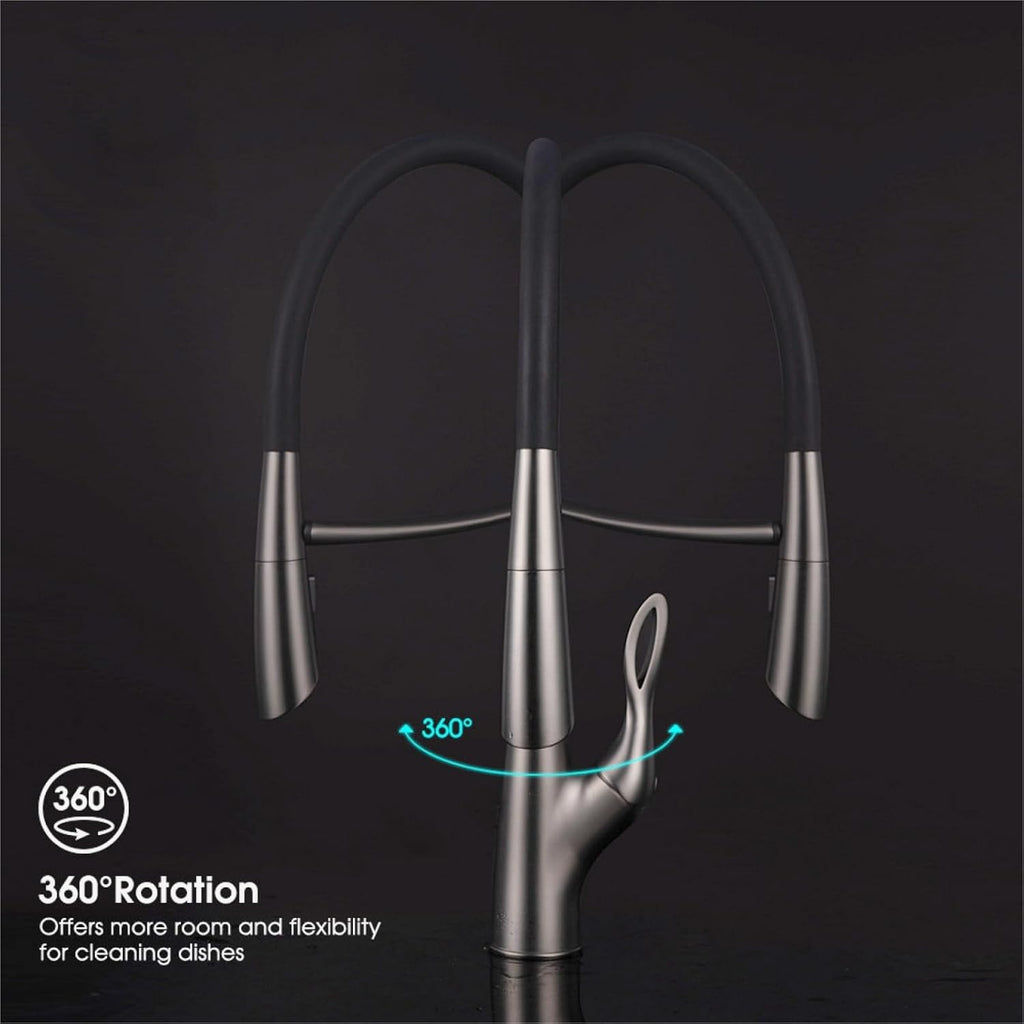 Silicone Magnetic Suction Kitchen Faucet-Single Handle Control Cold and Hot Water Basin Faucet with Single Hole(Titanium Gold)