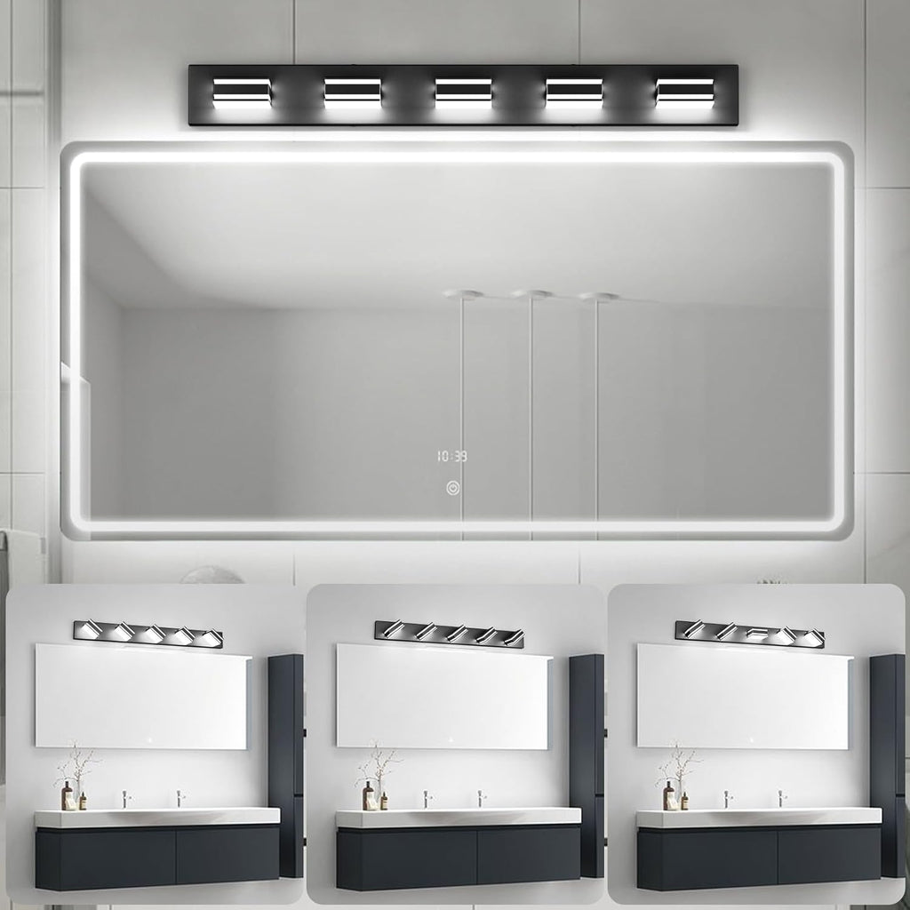 Ralbay Black Vanity Light Fixtures 40.5inch 5-Light Acrylic Modern LED Matte Black Bathroom Wall Vanity Lighting Fixtures Over Mirror