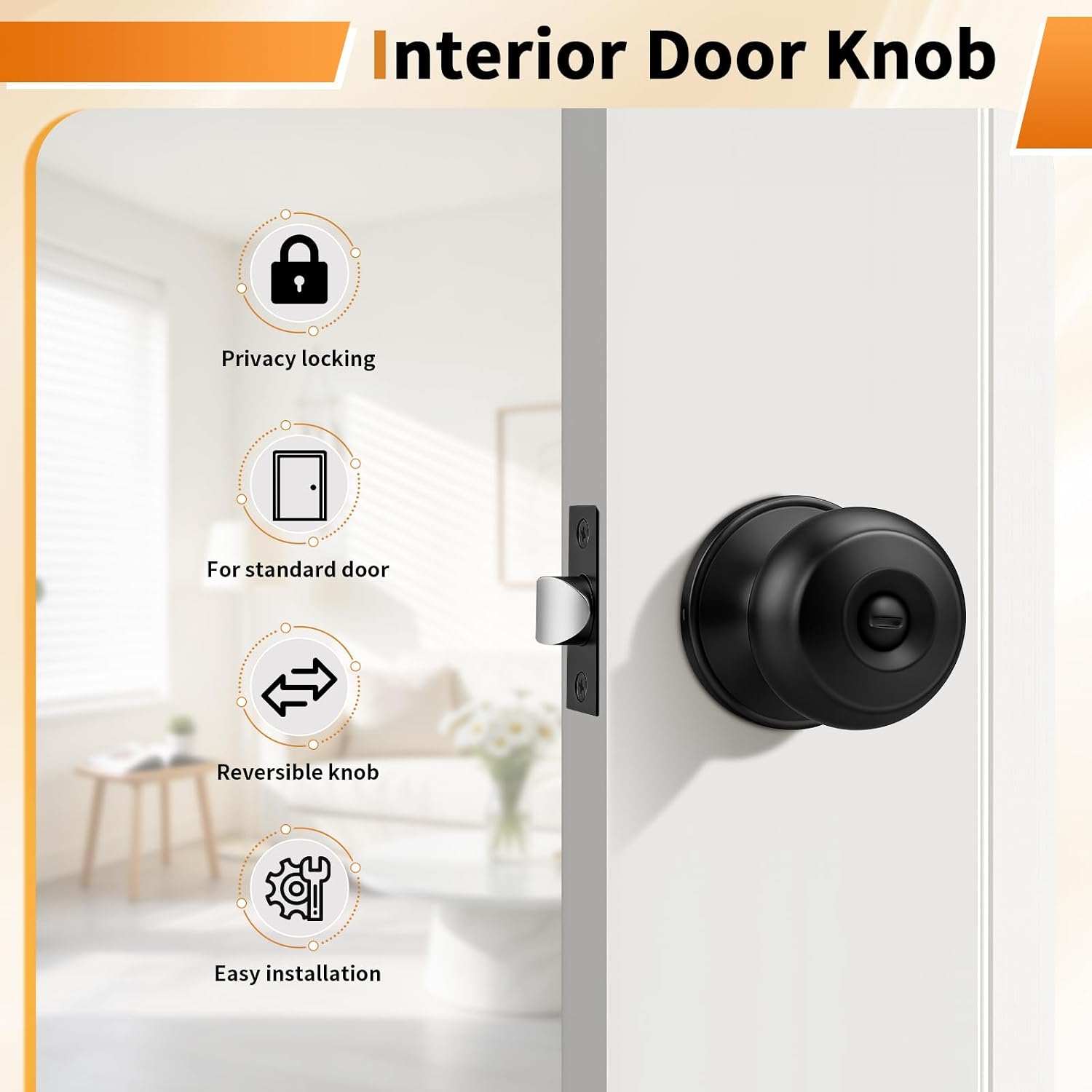 Probrico Black Door Knobs, Interior Door Knobs with Round Ball Knob, Matte Black Privacy Door Knob for Bedroom Bathroom, 12 Pack