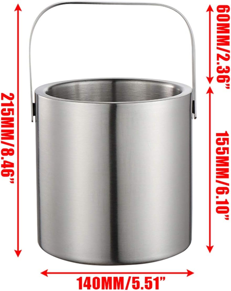 Ice Cuvette 130ml Ice Bucket Set Stainless Steel Ice Container Double Walled Ice Bucket Container with Tongs Tweezer LidDrink Cooler Stainless Steel Bucket