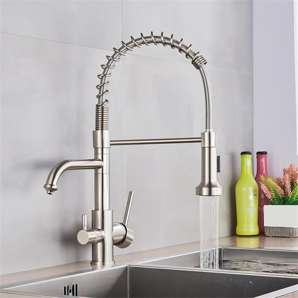Kitchen Water Filter Faucet Dual Spout Filter Drinking Water Mixer Tap Rotation Taps(Brushed Nickel)